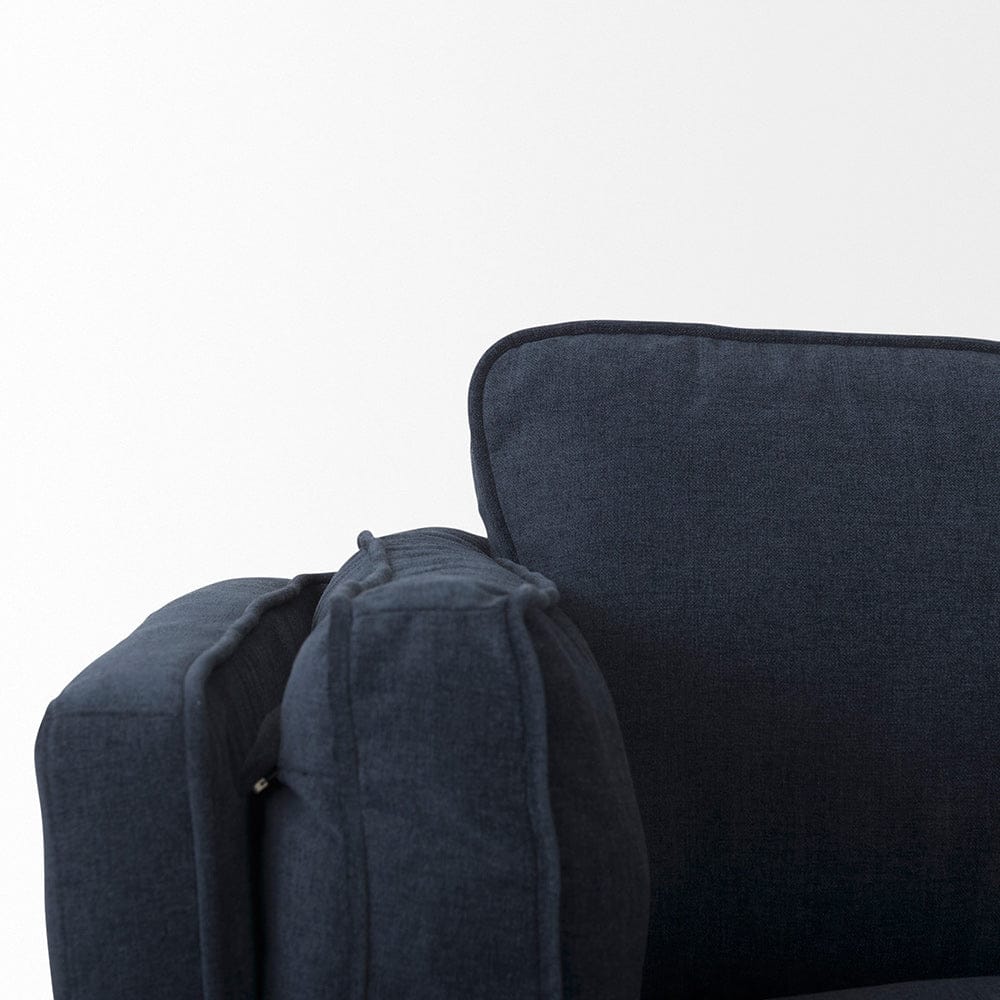 Mercana - Brooks 90.2L x 34.8W x 33.5H Navy Blue Fabric Three Seater Sofa W/ Medium Brown Wooden Legs - 69621 view 6