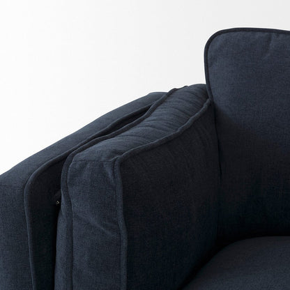 Mercana - Brooks 90.2L x 34.8W x 33.5H Navy Blue Fabric Three Seater Sofa W/ Medium Brown Wooden Legs - 69621 view 7