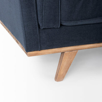 Mercana - Brooks 90.2L x 34.8W x 33.5H Navy Blue Fabric Three Seater Sofa W/ Medium Brown Wooden Legs - 69621 view 9