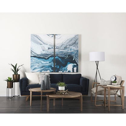 Mercana - Brooks 90.2L x 34.8W x 33.5H Navy Blue Fabric Three Seater Sofa W/ Medium Brown Wooden Legs - 69621 view 12