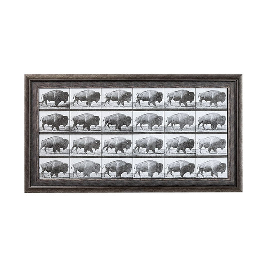 Mercana - Buffalo Walking by Eadweard Muybridge Hand Embellished Textured Framed Art Print Matted under Glass - 13683 view 1