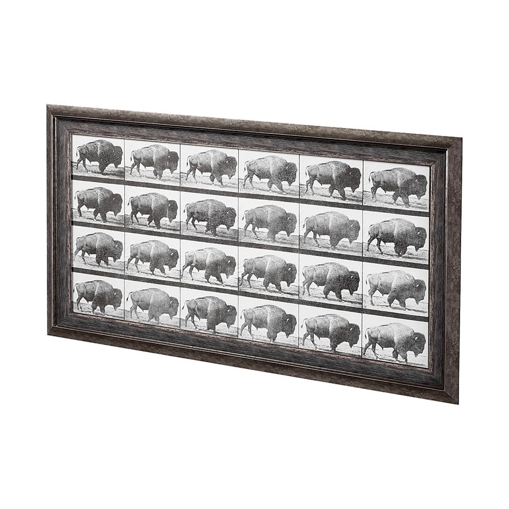 Mercana - Buffalo Walking by Eadweard Muybridge Hand Embellished Textured Framed Art Print Matted under Glass - 13683 view 2
