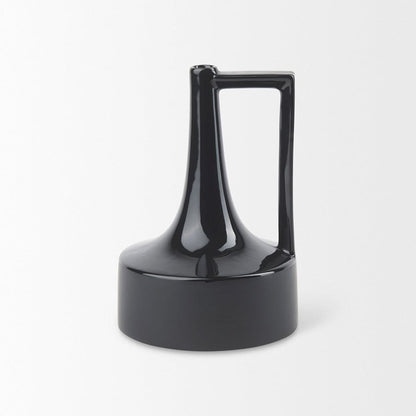 Mercana - Burton 11.6H Medium Glossy and Matte Black Ceramic Jug Vase - 69980 view 3