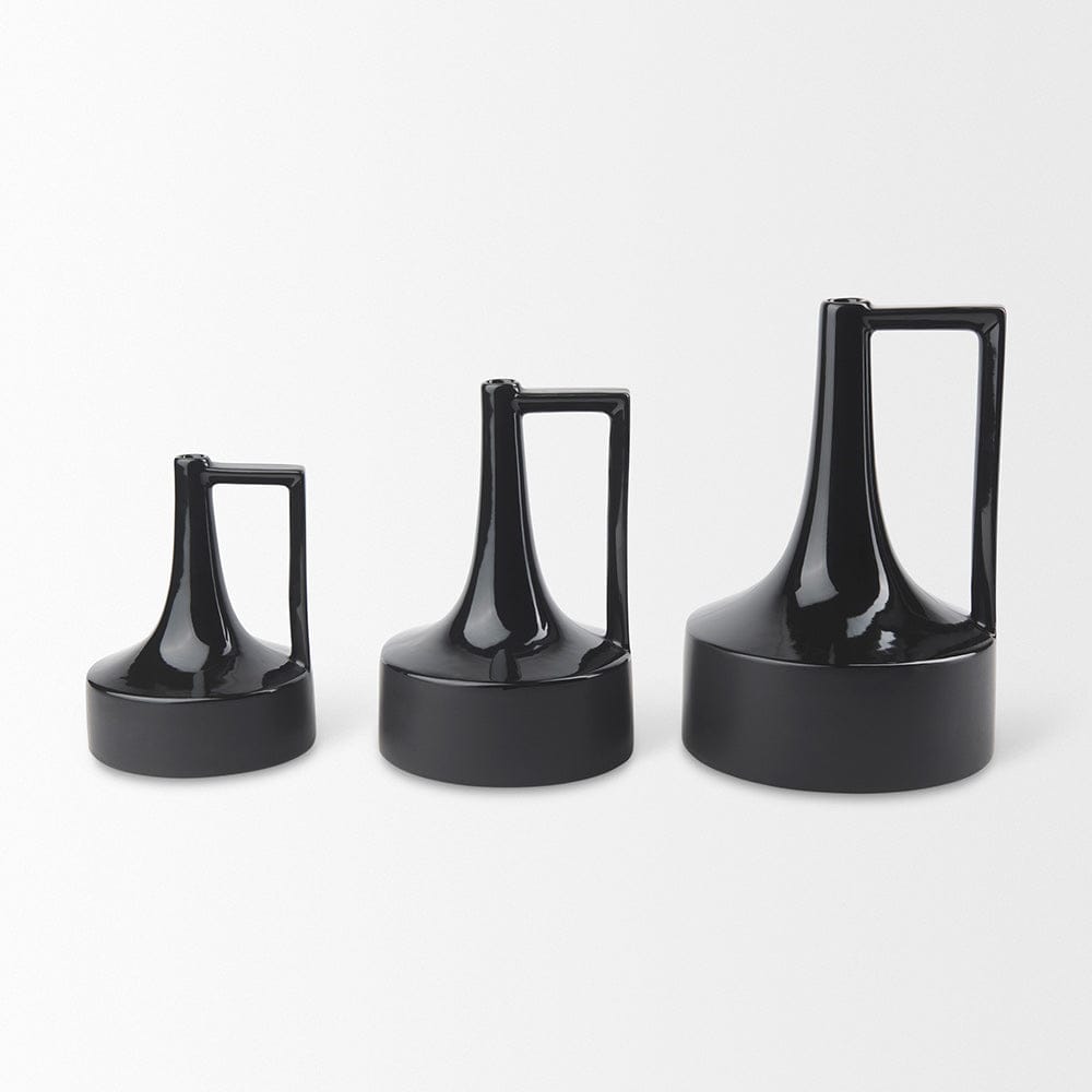 Mercana - Burton 11.6H Medium Glossy and Matte Black Ceramic Jug Vase - 69980 view 5