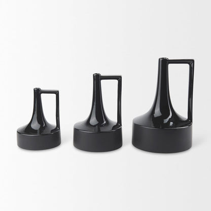 Mercana - Burton 11.6H Medium Glossy and Matte Black Ceramic Jug Vase - 69980 view 5