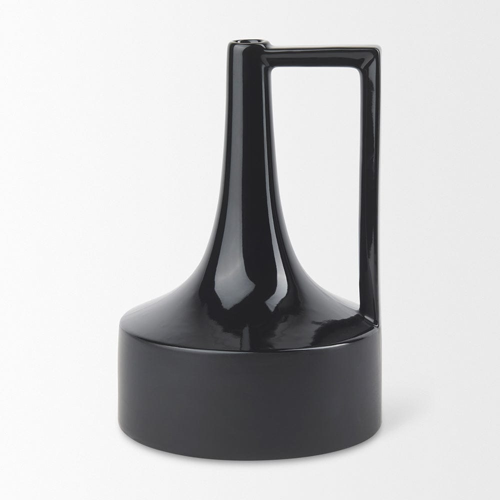 Mercana - Burton 13.1H Large Glossy and Matte Black Ceramic Jug Vase - 69981 view 2