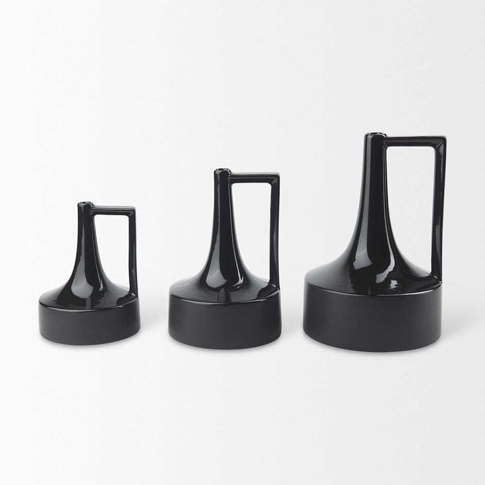 Mercana - Burton 13.1H Large Glossy and Matte Black Ceramic Jug Vase - 69981 view 5