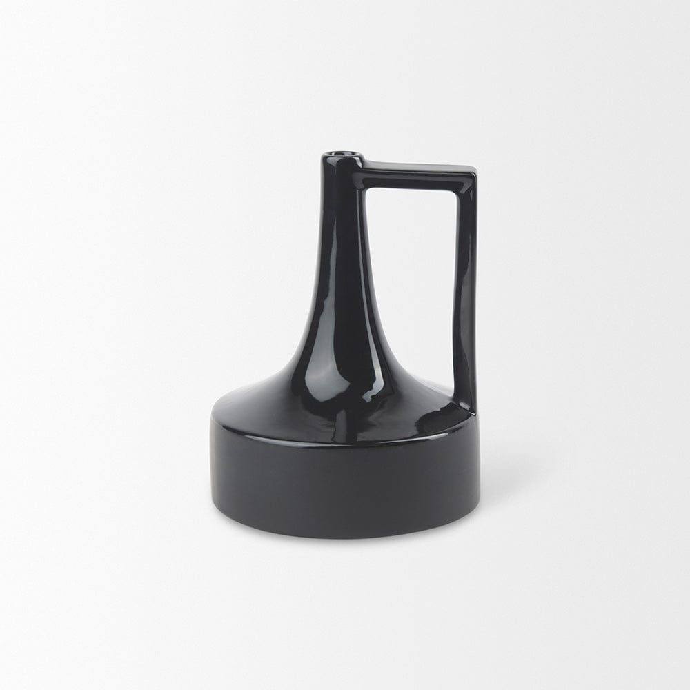 Mercana - Burton 8.3H Small Glossy and Matte Black Ceramic Jug Vase - 69979 view 3