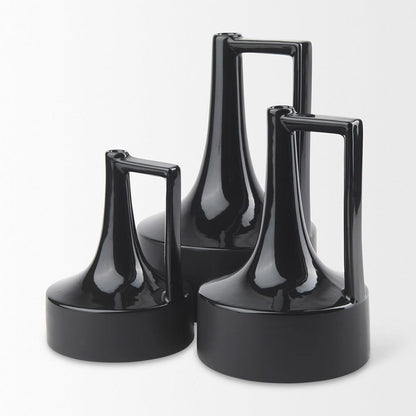 Mercana - Burton 8.3H Small Glossy and Matte Black Ceramic Jug Vase - 69979 view 6