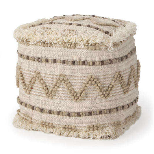 Mercana - Caela Beige/Brown Wool, Cotton and Felt Popcorn Stitch Square Pouf - 67585 view 1
