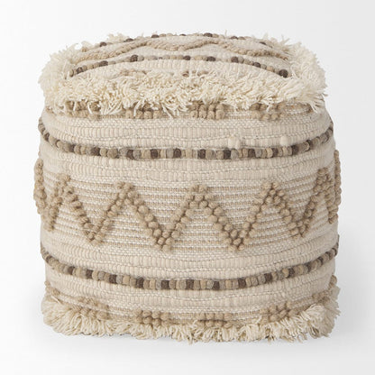 Mercana - Caela Beige/Brown Wool, Cotton and Felt Popcorn Stitch Square Pouf - 67585 view 3