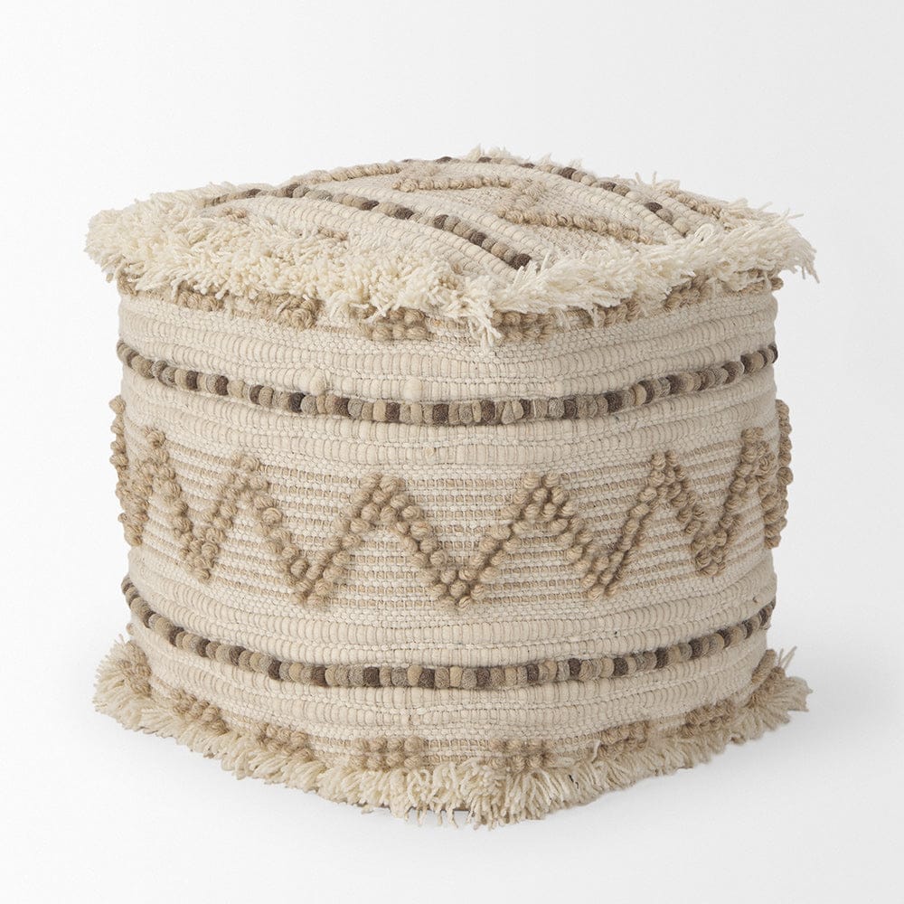 Mercana - Caela Beige/Brown Wool, Cotton and Felt Popcorn Stitch Square Pouf - 67585 view 4