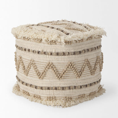 Mercana - Caela Beige/Brown Wool, Cotton and Felt Popcorn Stitch Square Pouf - 67585 view 4