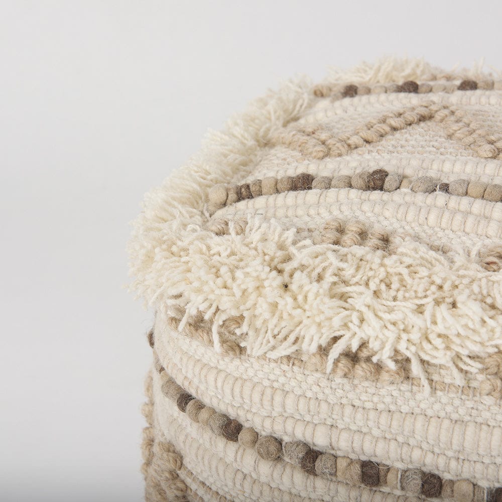 Mercana - Caela Beige/Brown Wool, Cotton and Felt Popcorn Stitch Square Pouf - 67585 view 5