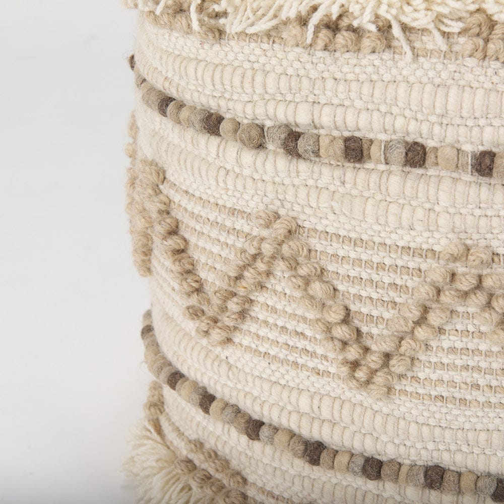 Mercana - Caela Beige/Brown Wool, Cotton and Felt Popcorn Stitch Square Pouf - 67585 view 6
