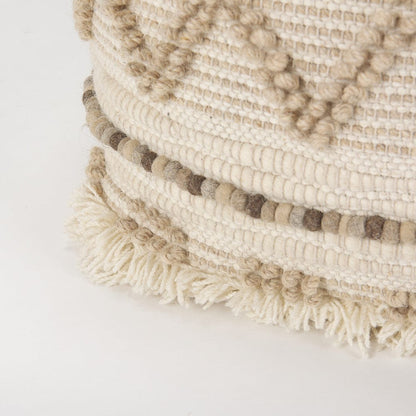Mercana - Caela Beige/Brown Wool, Cotton and Felt Popcorn Stitch Square Pouf - 67585 view 7