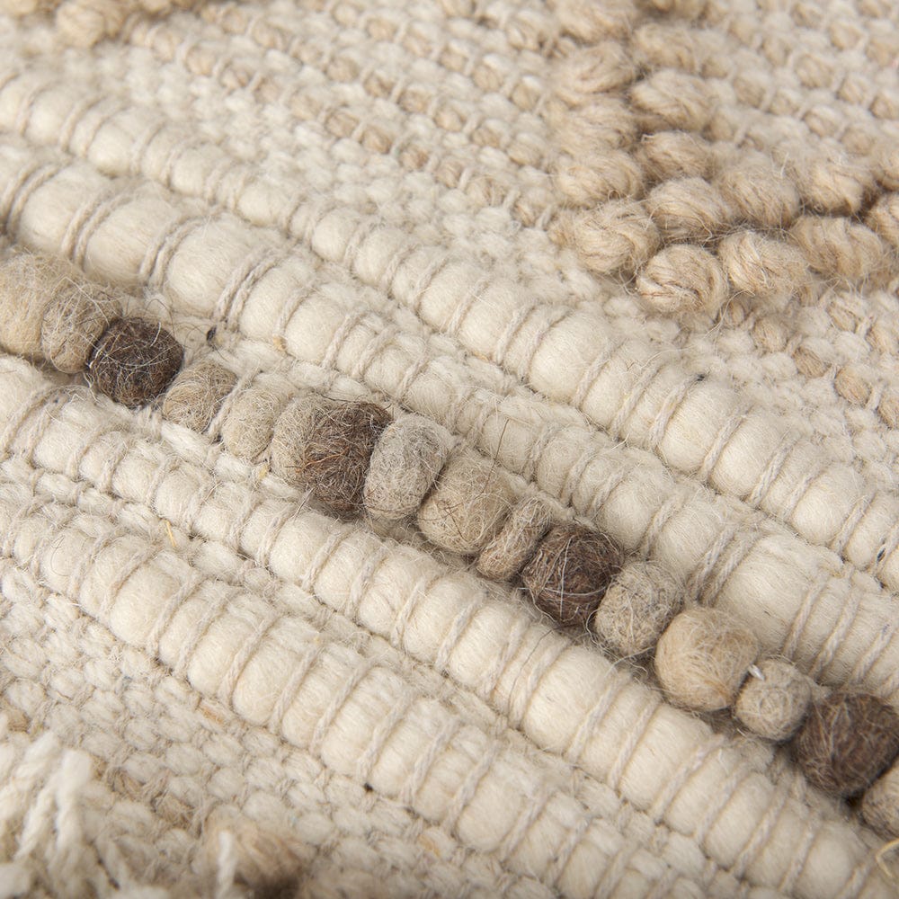 Mercana - Caela Beige/Brown Wool, Cotton and Felt Popcorn Stitch Square Pouf - 67585 view 8