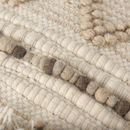 Mercana - Caela Beige/Brown Wool, Cotton and Felt Popcorn Stitch Square Pouf - 67585 view 8