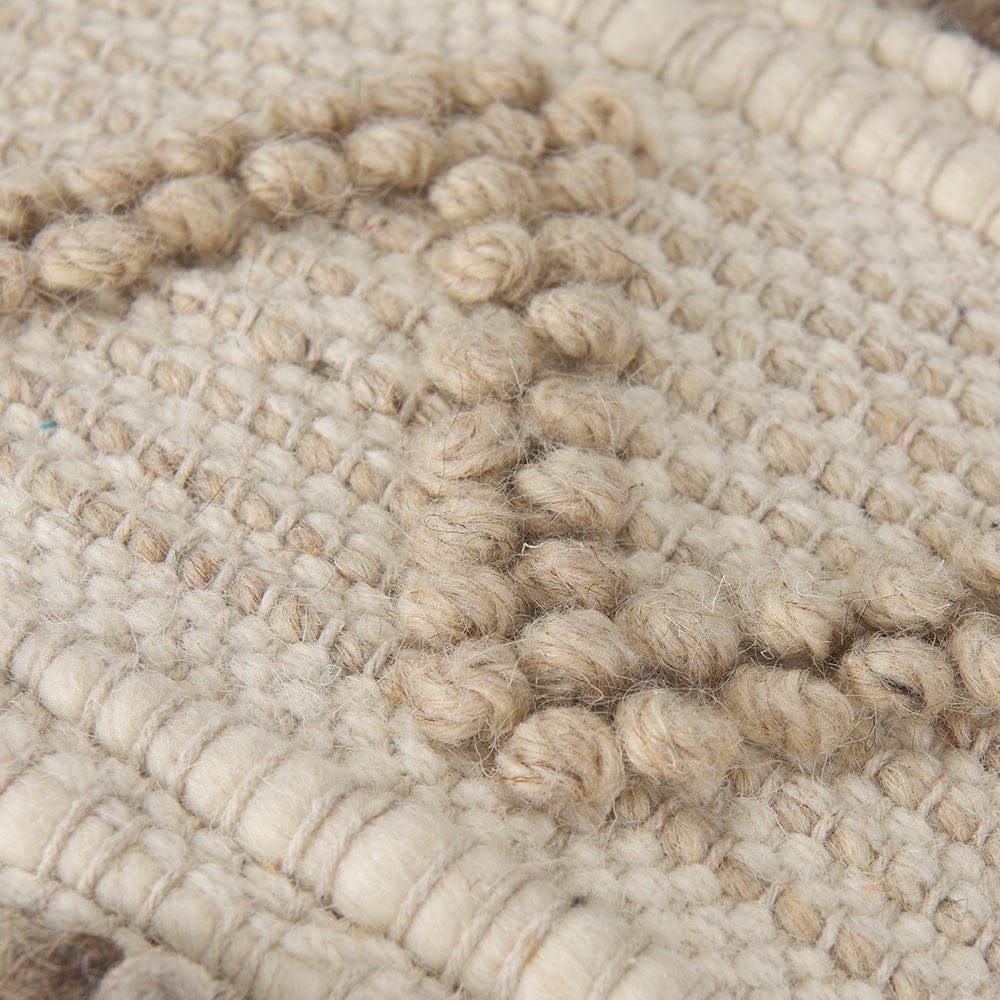 Mercana - Caela Beige/Brown Wool, Cotton and Felt Popcorn Stitch Square Pouf - 67585 view 9