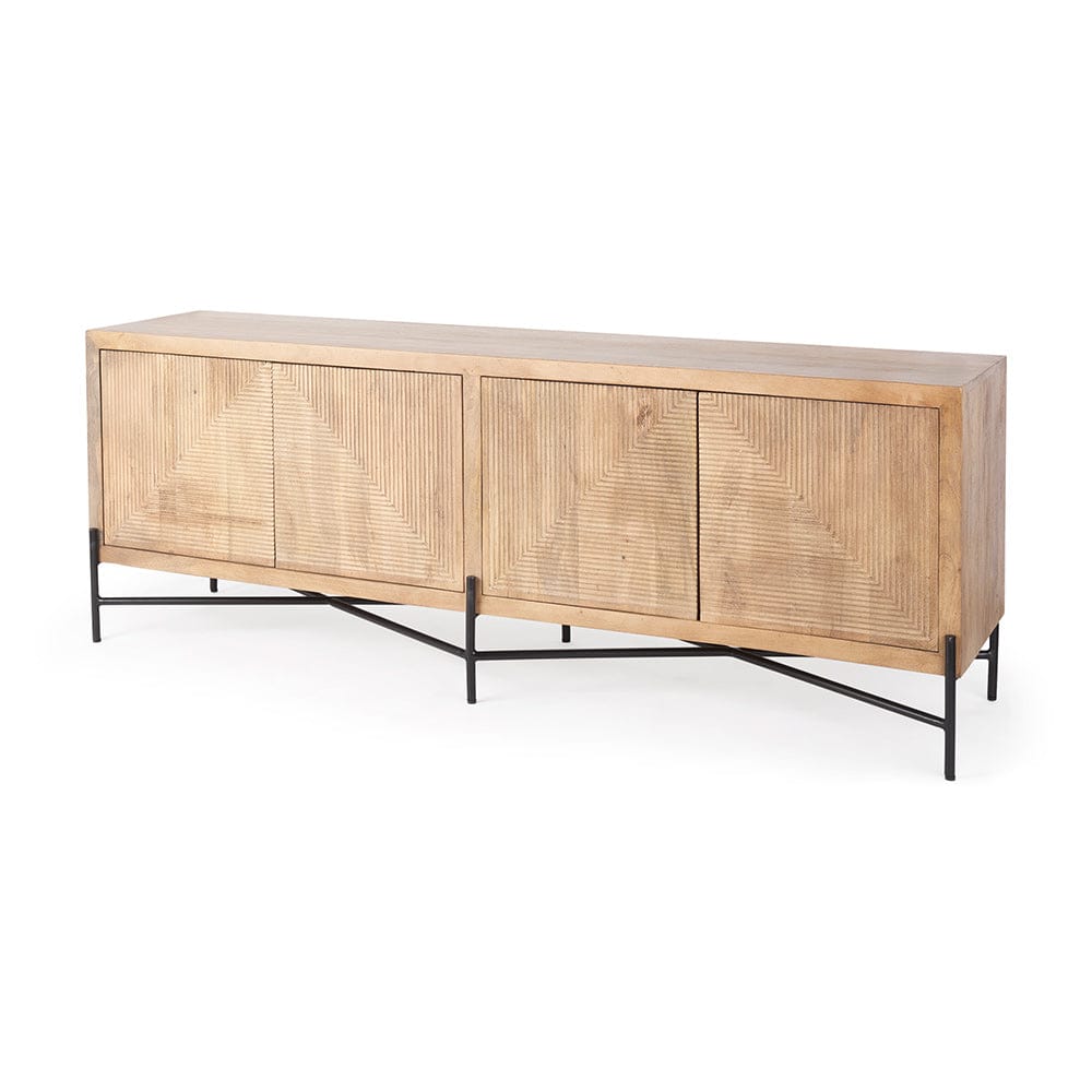 Mercana - Cairo 78x19 Brown Solid Wood Black Metal Base 4 Door Cabinet Sideboard - 68514 view 1
