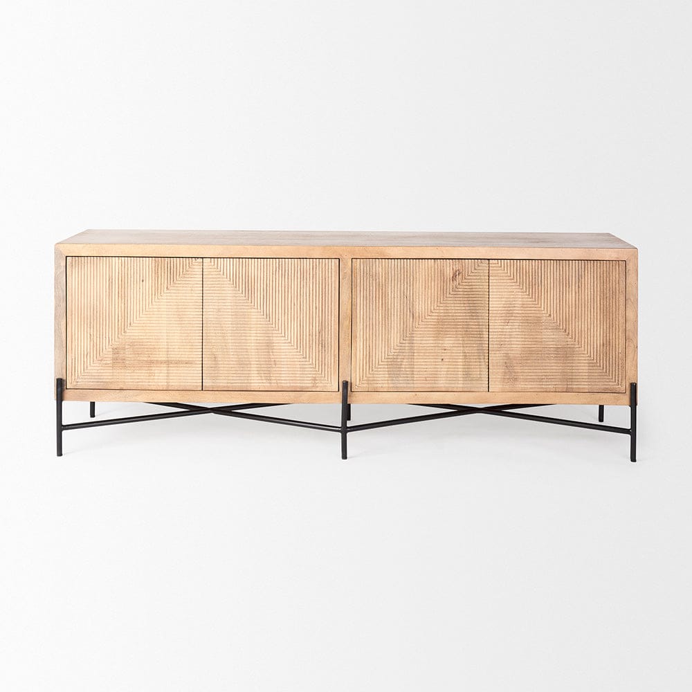 Mercana - Cairo 78x19 Brown Solid Wood Black Metal Base 4 Door Cabinet Sideboard - 68514 view 2