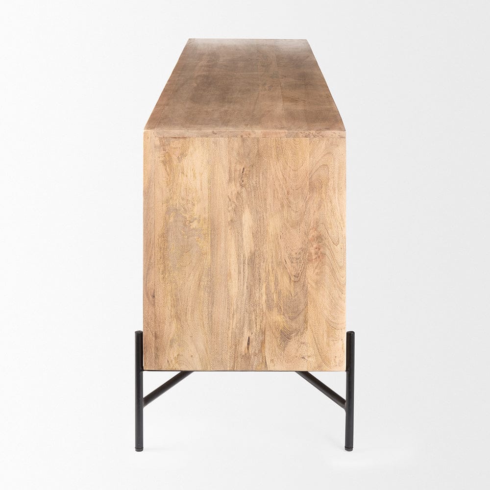 Mercana - Cairo 78x19 Brown Solid Wood Black Metal Base 4 Door Cabinet Sideboard - 68514 view 3