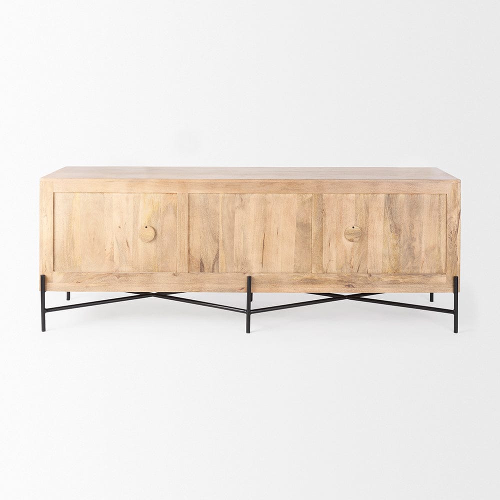 Mercana - Cairo 78x19 Brown Solid Wood Black Metal Base 4 Door Cabinet Sideboard - 68514 view 4
