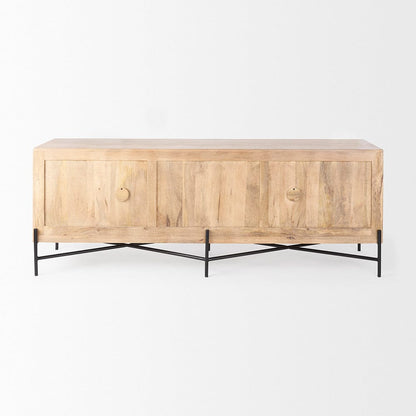 Mercana - Cairo 78x19 Brown Solid Wood Black Metal Base 4 Door Cabinet Sideboard - 68514 view 4