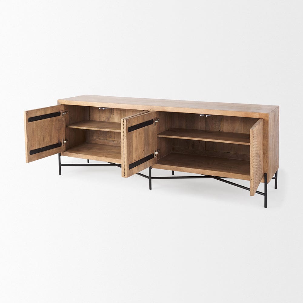 Mercana - Cairo 78x19 Brown Solid Wood Black Metal Base 4 Door Cabinet Sideboard - 68514 view 5
