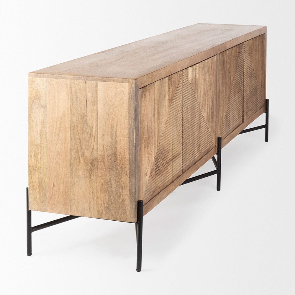 Mercana - Cairo 78x19 Brown Solid Wood Black Metal Base 4 Door Cabinet Sideboard - 68514 view 11