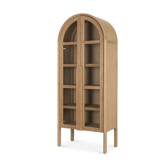 Mercana - Callum Light Brown Elm Wood w/ Glass Doors Arched Curio Cabinet - 70860 view 1