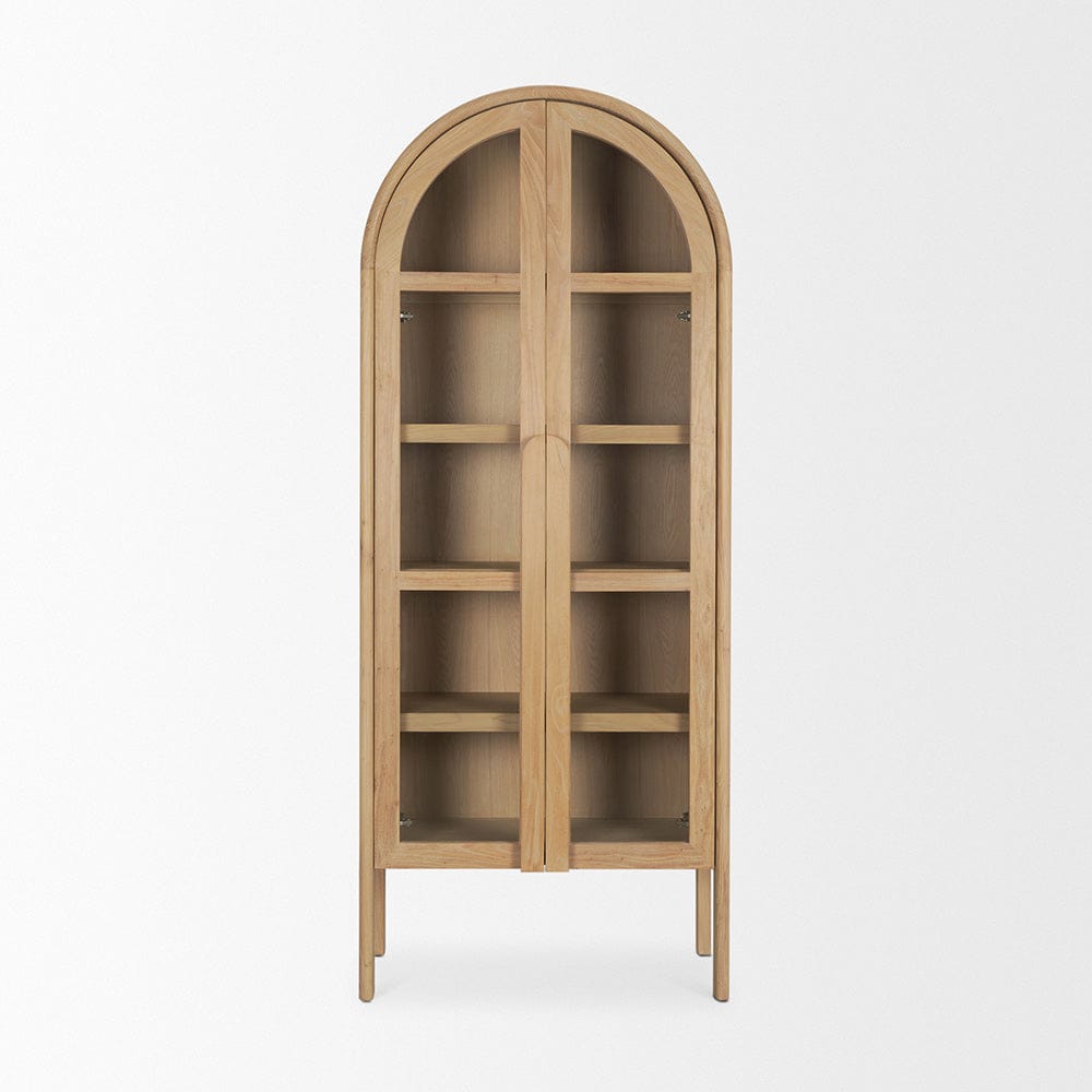 Mercana - Callum Light Brown Elm Wood w/ Glass Doors Arched Curio Cabinet - 70860 view 2