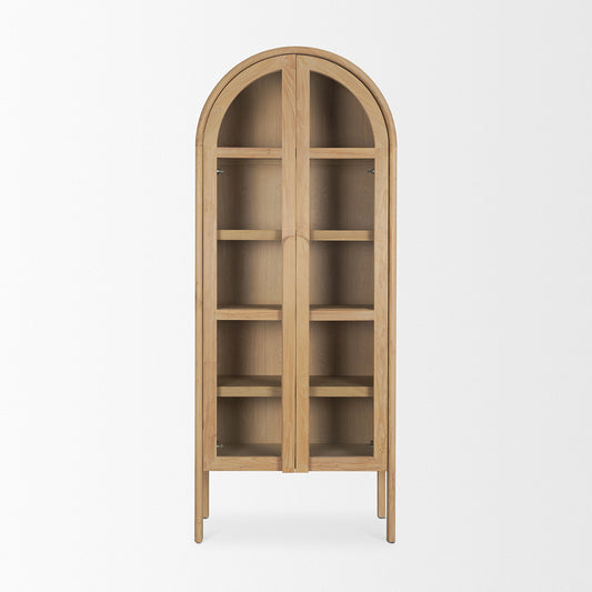 Mercana - Callum Light Brown Elm Wood w/ Glass Doors Arched Curio Cabinet - 70860 view 2