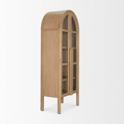 Mercana - Callum Light Brown Elm Wood w/ Glass Doors Arched Curio Cabinet - 70860 view 5