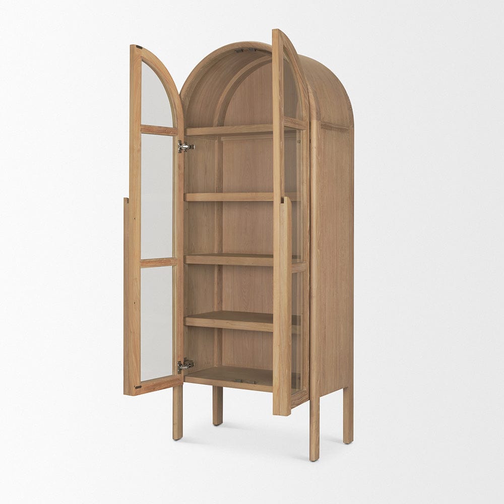 Mercana - Callum Light Brown Elm Wood w/ Glass Doors Arched Curio Cabinet - 70860 view 6