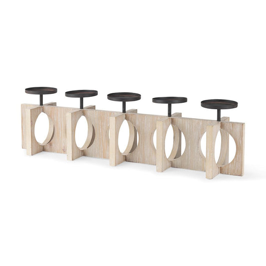 Mercana - Cambie 29.0L x 6.0W x 9.0H Natural Wood W/Black Metal Candle Holders - 69733_CLOSEOUT view 1