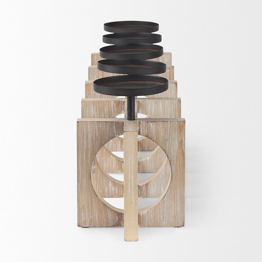 Mercana - Cambie 29.0L x 6.0W x 9.0H Natural Wood W/Black Metal Candle Holders - 69733_CLOSEOUT view 3