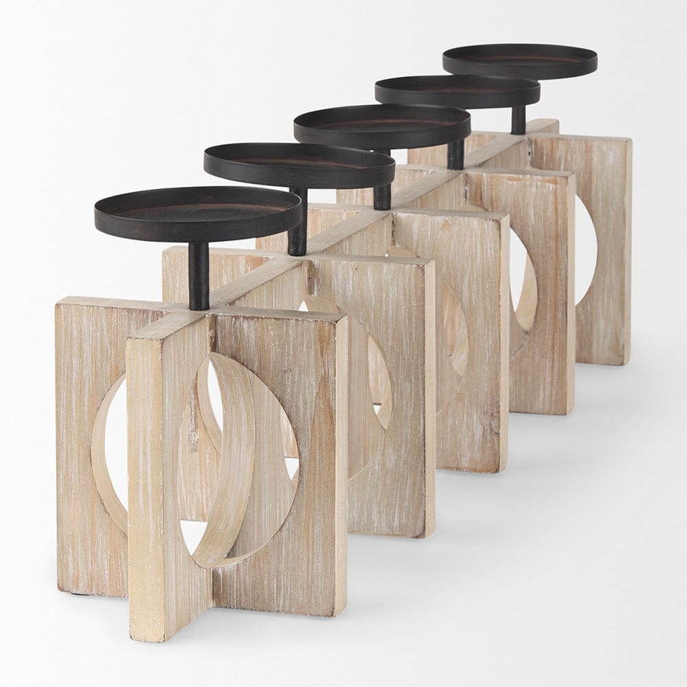 Mercana - Cambie 29.0L x 6.0W x 9.0H Natural Wood W/Black Metal Candle Holders - 69733_CLOSEOUT view 4