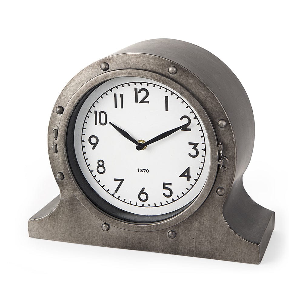 Mercana - Camden Gray Distressed Metal Porthole Table Clock - 68521 view 1