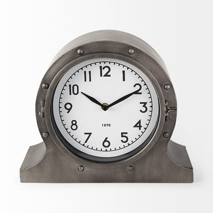 Mercana - Camden Gray Distressed Metal Porthole Table Clock - 68521 view 2