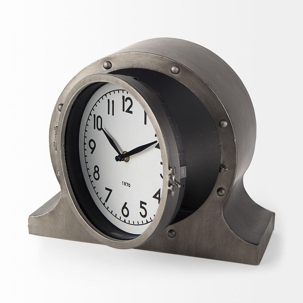Mercana - Camden Gray Distressed Metal Porthole Table Clock - 68521 view 4