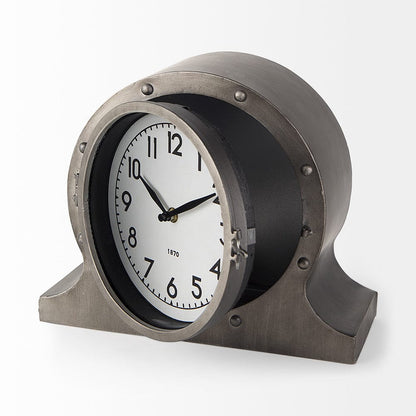 Mercana - Camden Gray Distressed Metal Porthole Table Clock - 68521 view 4