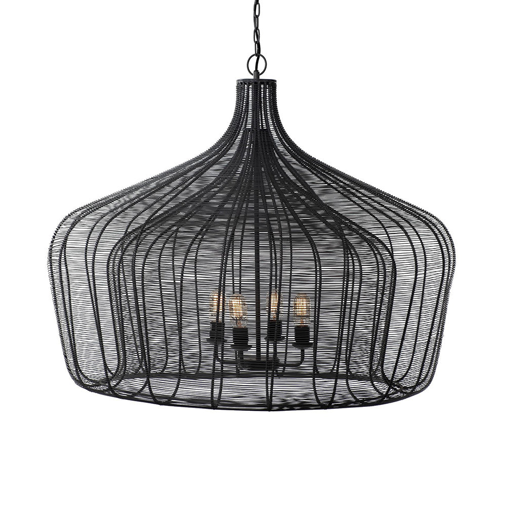 Mercana - Camila 40"x31" Black Metal Mesh-Style Four Bulb Chandelier - 67308 view 1