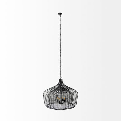 Mercana - Camila 40"x31" Black Metal Mesh-Style Four Bulb Chandelier - 67308 view 10