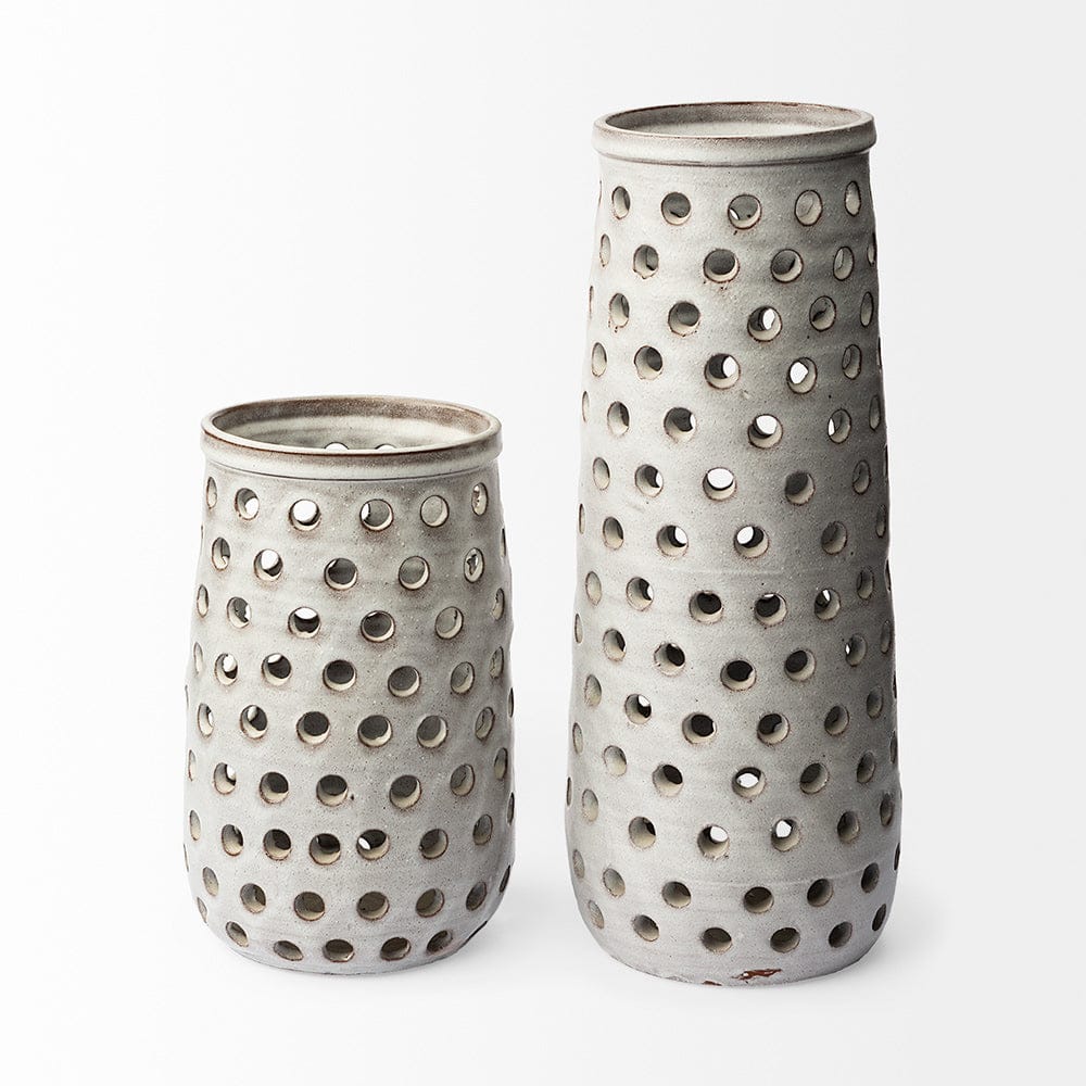 Mercana - Canasta Large Rustic White Ceramic Decorative Vase - 68105 view 3