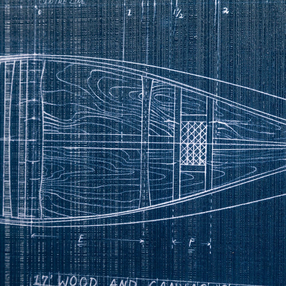 Mercana - Canoe Blueprint by Dayna a Hand Embellished Textured Framed Art Print Matted under Glass - 13725 view 8