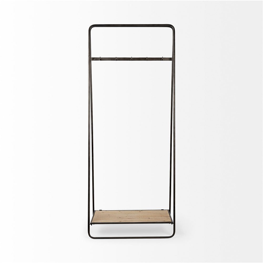 Mercana - Carell 31L x 18W Black Metal And Wood Shelf Hall Tree - 68821_CLOSEOUT view 3