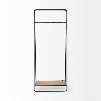 Mercana - Carell 31L x 18W Black Metal And Wood Shelf Hall Tree - 68821_CLOSEOUT view 3