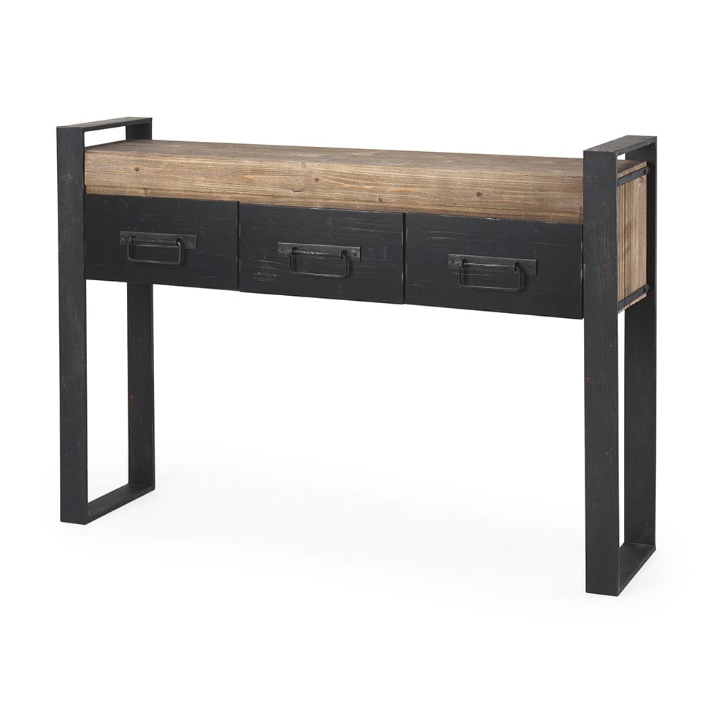 Mercana - Carga 48L x 12W Black Metal Frame Brown Wooden Top Console Table W/Storage - 50018_CLOSEOUT view 1