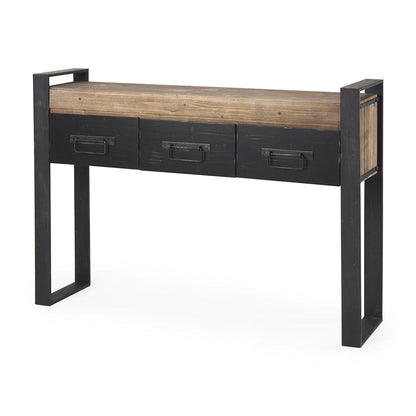 Mercana - Carga 48L x 12W Black Metal Frame Brown Wooden Top Console Table W/Storage - 50018_CLOSEOUT view 1